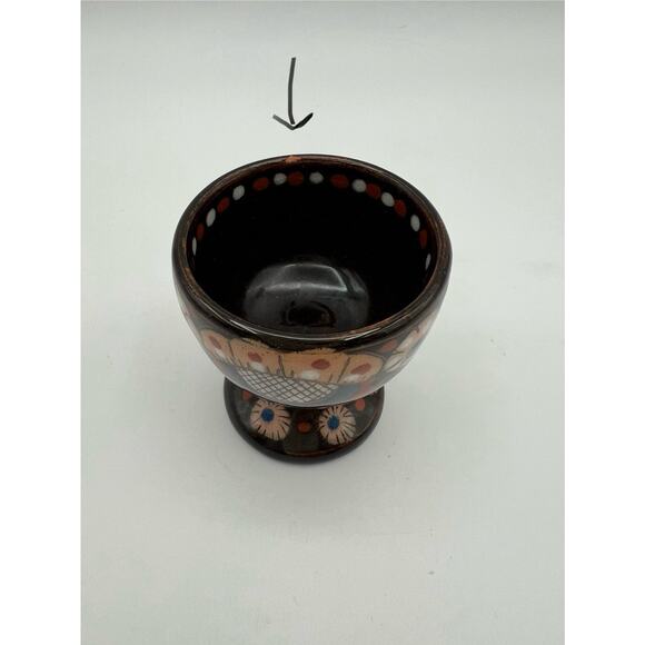 Thun Thoune Swiss Art Pottery Brown Glazed Egg Cup with Chrutmuster Owl Signed - Picture 3 of 7